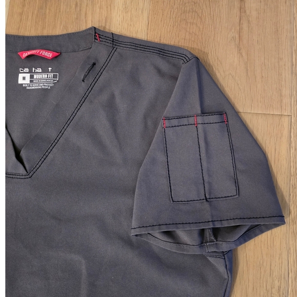 Carhartt Force Cross Flex Scrub Set Womens Medium Pewter Gray Pink Trim Stretch - Picture 2 of 9